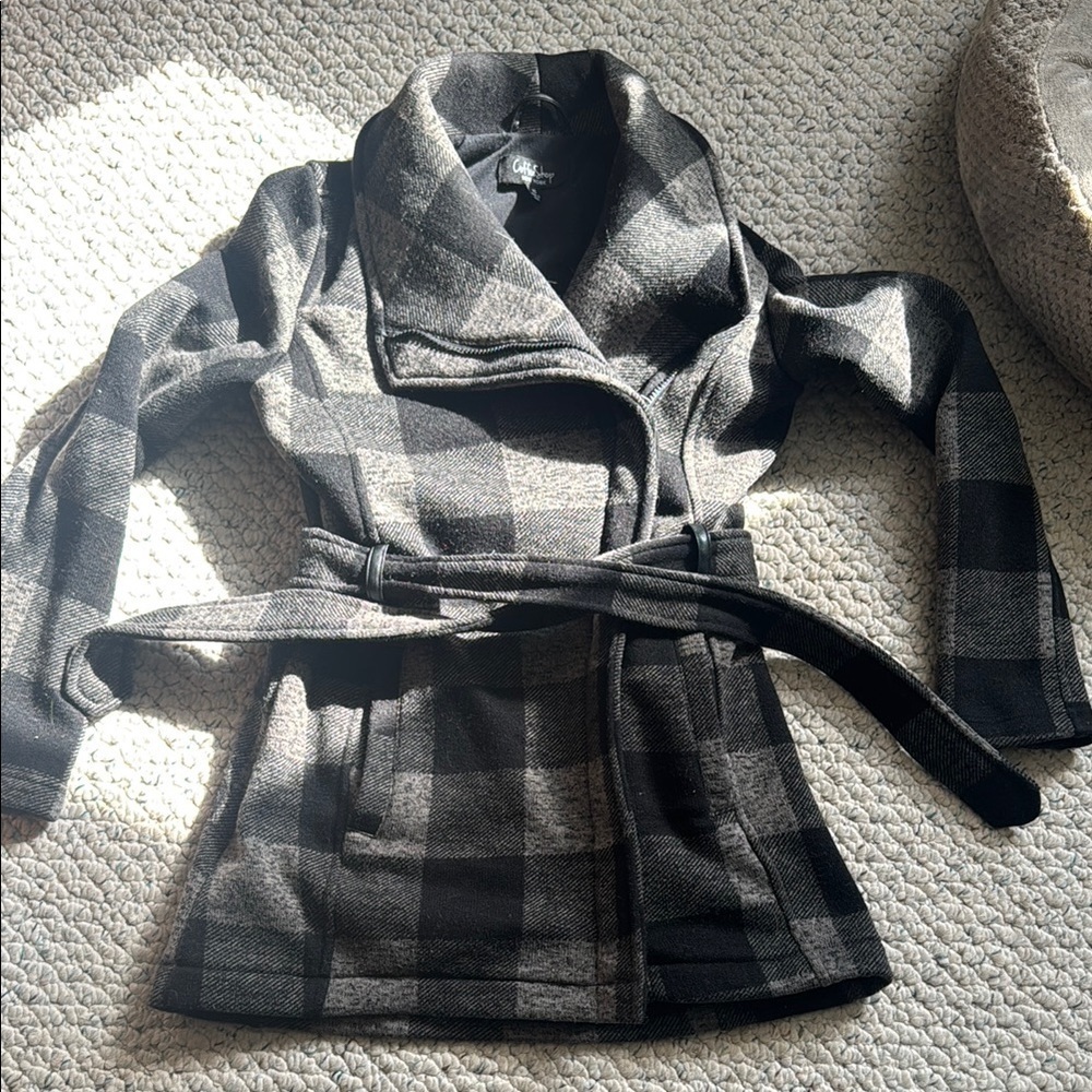 Coffee Shop Plaid Wrap Coat with Belt